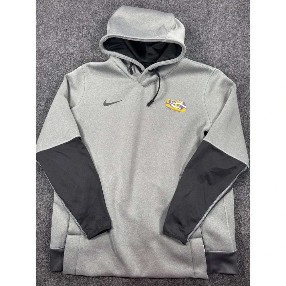 Nike LSU Tigers Hoodie Men's Large Gray Therma Fit Football Pullover NCAA